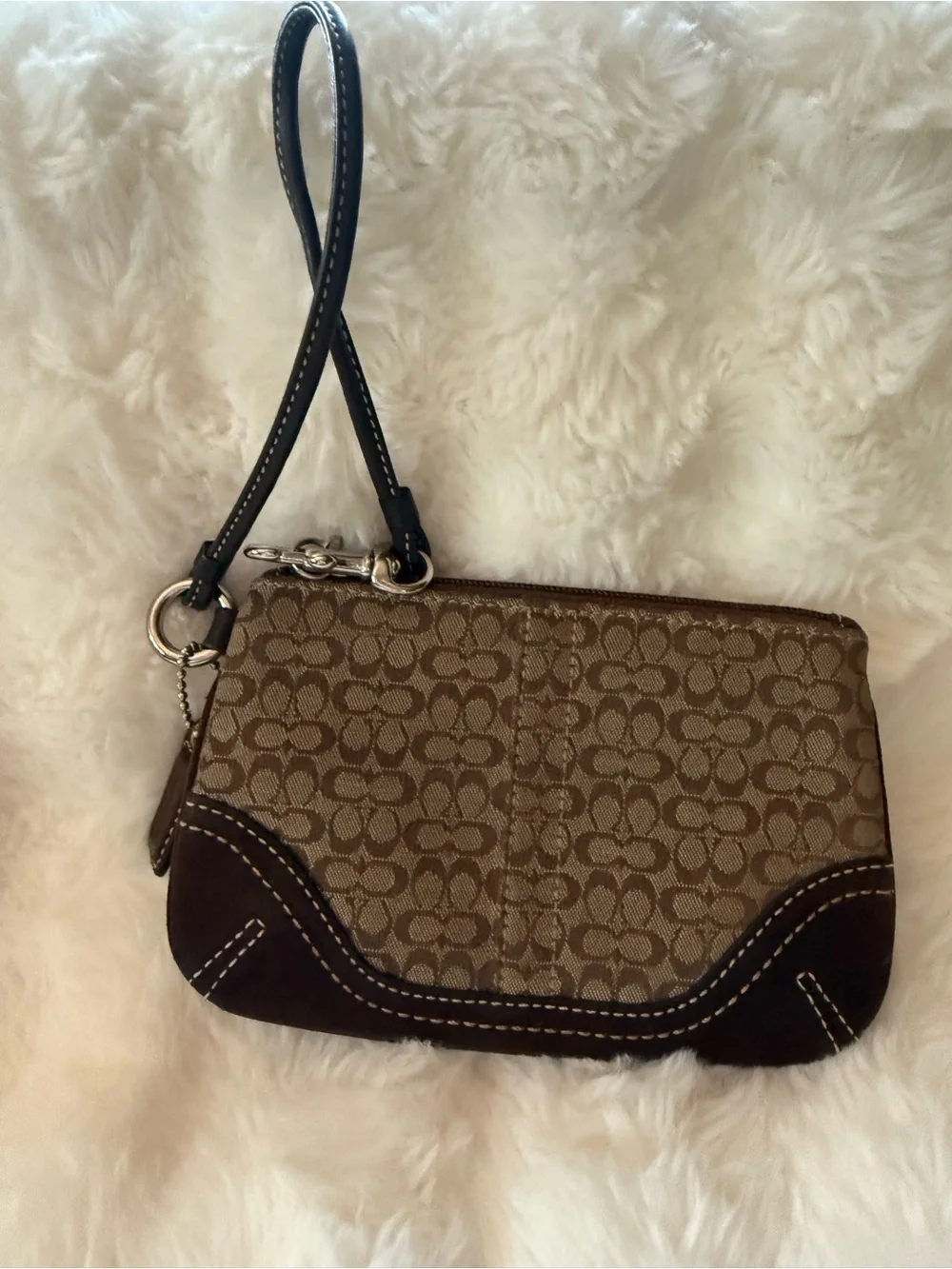 Coach Signature Canvas Wristlet in Brown and Tan